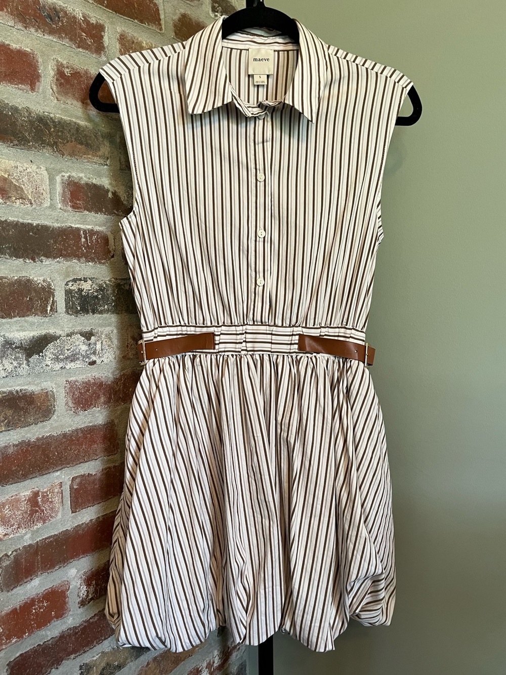 Maeve Belted Bubble-Hem Mini Shirt Dress | size small - Picture 2 of 9